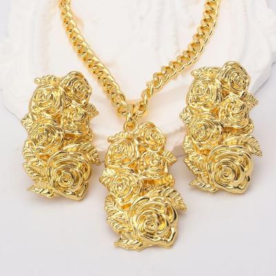 China TRENDY high quality luxury rose 18k gold plated fashion jewelry set accessories for women jewelry set for sale