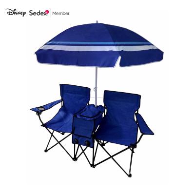 China Fishing Folding Chair Double Camping Beach Chair With Table Cooler & Umbrella & Speaker for sale