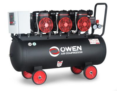 China Taizhou OWEN 100L Three Heads 1500W 2800RPM Dental Portable Electric Silent Oil Free Air Compressors Price for sale