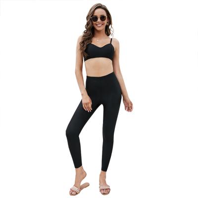 China QUICK DRY sexy suspender swimsuit solid color three-piece suit, long sleeve top, tight pants swimsuit, new for sale