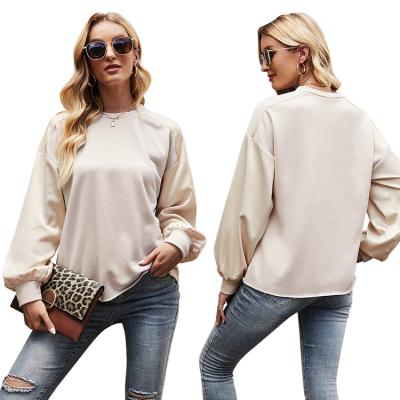 China 2021 Autumn Fashion Street Wear Women Pure Round Loose Neck Sweater Outer Anti-wrinkle Color Long Sleeve Top for sale