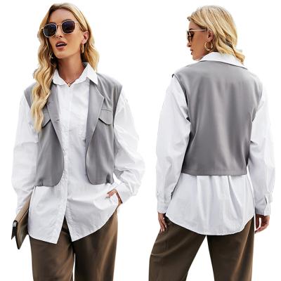 China Anti-wrinkle suit vest women autumn fashion shorts jacket 2021 outer button cardigan new top for sale