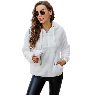 China Anti-wrinkle border Europe and the United States in autumn and hooded winter long sleeve zipper brought pure color women's fleece woo for sale