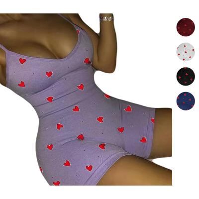 China 2022 New Arrival Women's Sleepwear Summer Breathable Spaghetti Strap With Hearts Pajamas Women Sleeveless Onesie For Adults for sale