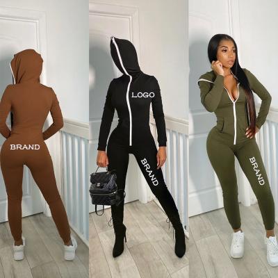 China Custom Front Zipper Long Sleeve Sport Bodycon One Piece Jumpsuit 2021 Autumn Breathable Clothing Women Rompers Women Overalls for sale