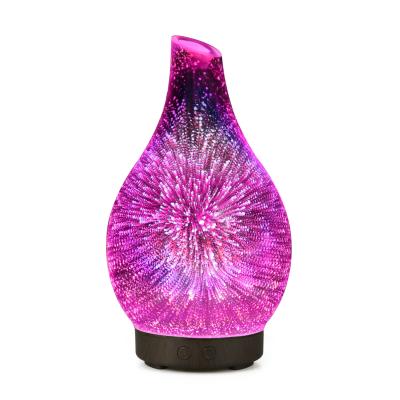 China Household Factory Hot Sale 3D Aromatherapy Aroma Diffuser Wood Grain Base Essential Oil Glass Diffuser for sale