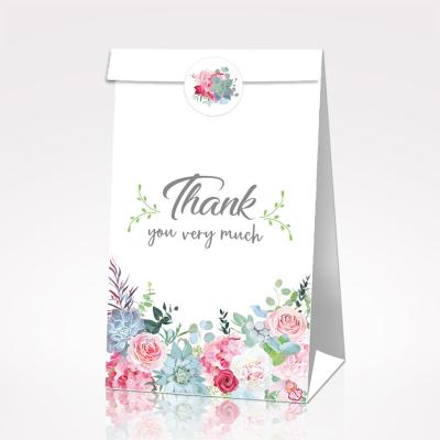 China Custom Recyclable Bags Kraft Paper Wholesale Floral Design White Small Kraft Thank You Paper Bag Business Boutique Gifts Wedding Favors for sale