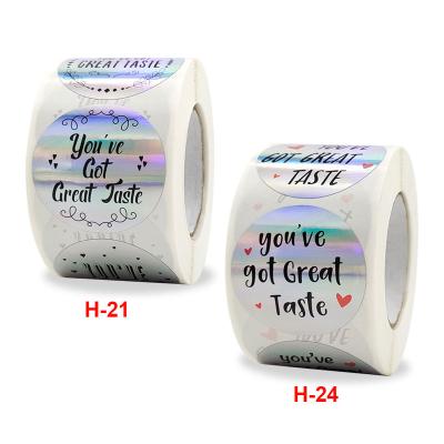 China 2021 Heat Sensitive Hot Selling Thank You Holographic Stickers You Have The Big 500 Taste Label Sticker For Food for sale