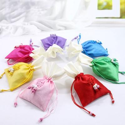 China China Wedding Voucher Gift Custom Made Luxury Silk Satin Drawstring Double Velvet Cosmetic Packaging Pouch for sale