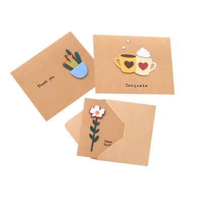 China 2021 New Design 3D Artificial Paper Card Greeting Wrapping Happy Birthday Thank You Cards With Envelopes Paper Card Sleeve for sale