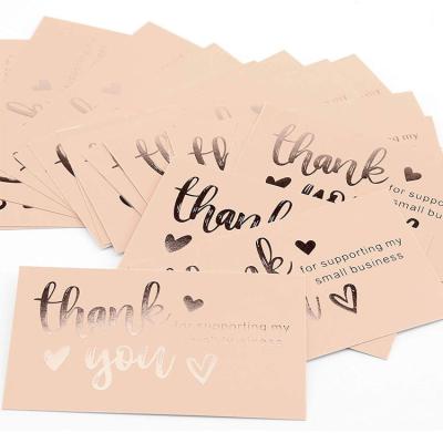 China Rectangel Personalized Rose Gold Thank You Cards OEM Printing High Quality Gold Foil Thank You Cards For Small Business Custom for sale