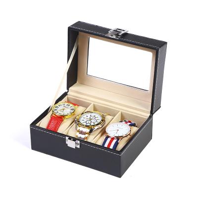 China Wholesale Luxury Black PU Leather Style Waterproof Custom Watch Packaging Box Watch Box for sale