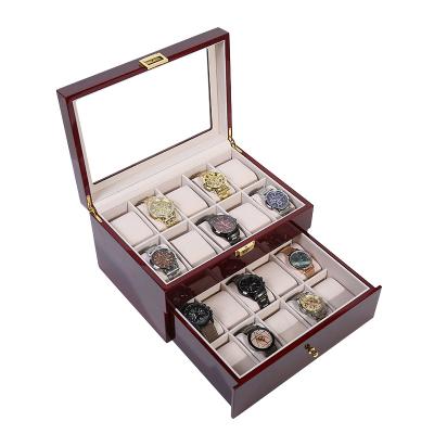 China 20 Slots Wrist Watch Display Box Handmade High Quality Wooden Watch Storage Box for sale