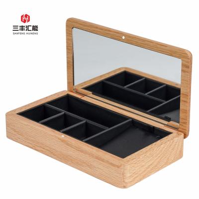 China Multifunctional Portable Small Jewelry Case Wooden Travel Jewelry Storage Box for Ring and Earring for sale