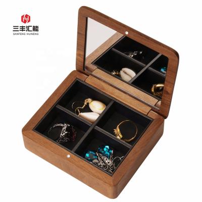 China 2020 Customs Multifunctional Travel Jewelry Gift Case Wooden Necklace Ring Organizer Case With Makeup Mirror for sale