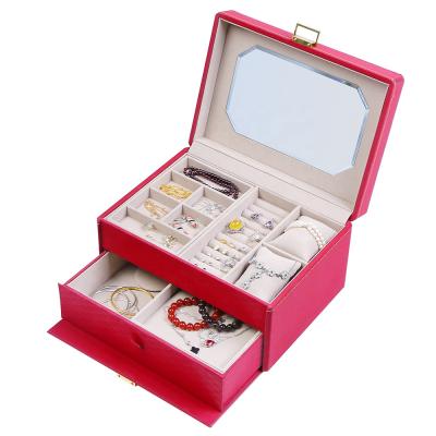 China Popular Red Leather Jewelry Collection Box, Jewelry Box With Mirror And Large Capacity Storage for sale