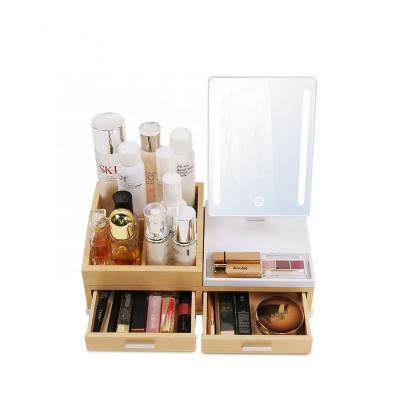 China Sustainable Popular Wooden Cosmetic Storage Box , Make Up Box Organizer With Mirror for sale