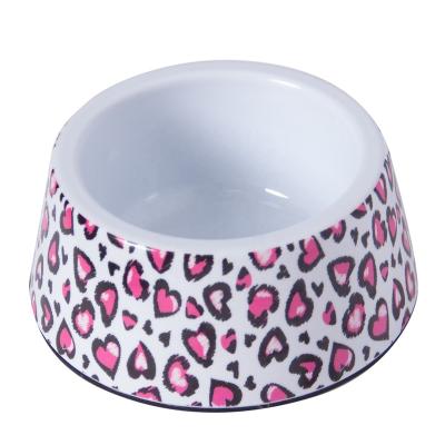 China Sustainable Factory Made High Quality Easy Clean Leopard Cute Pet Feeder Melamine Dog Food Bowl Customizable Designs for sale