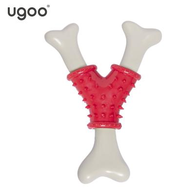 China Viable Colorful Durable Solid Dog Chewing TPR Toys For Dog + TPR DENTAL CLEANING TOY Y Shape Bone-Red for sale