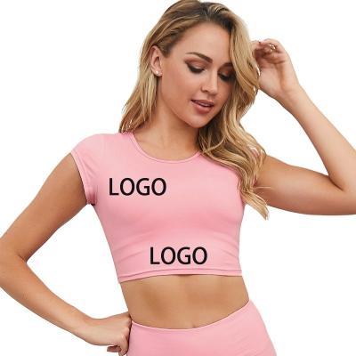 China Breathable Factory Customized Seamless Yoga Tops Women Fashion Outdoor Sports Tops Ladies Short Sleeve Slim Fit Shirts Activewear Yoga Tops for sale