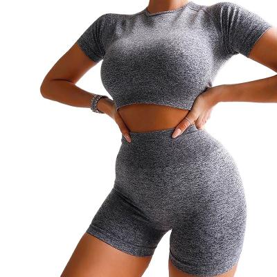 China 2021 Breathable New Active Wear Sets Women Yoga Workout Clothing Fitness Shorts Sleeve Seamless Crop Tops And Yoga Shorts Pants Sets for sale