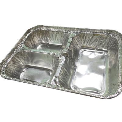 China Large Aluminum Foil Recyclable Disposable Baking Tray With Lid Aluminum Foil Place Store 2 Compartment Aluminum Foil Tray for sale