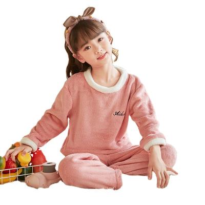 China Winter Warm Flannel Pajamas Set Kid Flannel Sleepwear Thick Warm Coral Fleece Sleep Wear For Children Plush for sale