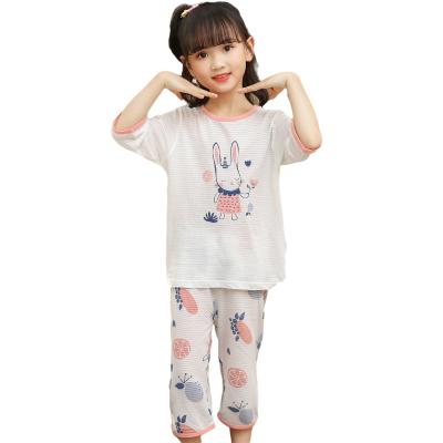 China Spring and Summer Pure Cotton Children's New Comfortable Home Set Girls Cartoon Printed Pajamas Two Sets for sale