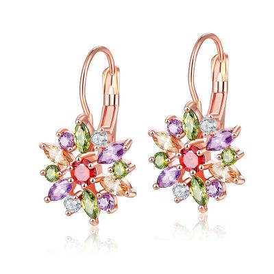 China Best Ethnic Selling European and American Boutique With Colorful Flower Zircon Copper Earrings For Ladies for sale