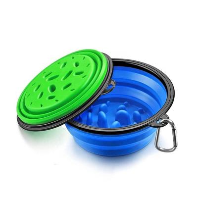 China Eco Friendly Folding Large Size Portable Travel Silicone Dog Slow Water Bowl Pet Feeder Bowl for sale