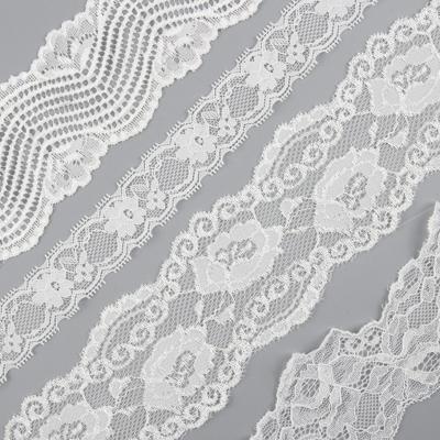 China Wholesale Embroidered White Color Border Polyester Lace Up Elastic Lace For Bra for sale