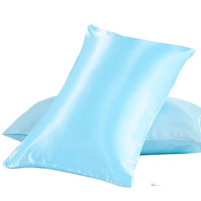 China 20 x 26 Inch Solid Color Solid Color Satin Pillow Case Light Blue Luxury Silk for sale