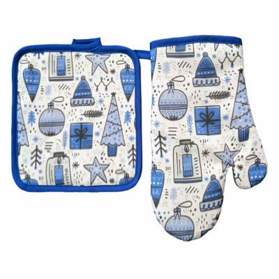 China Reusable Wholesale Christmas Pattern Sublimation Printing Kitchen Sets Pot Holder And Oven Mitts for sale