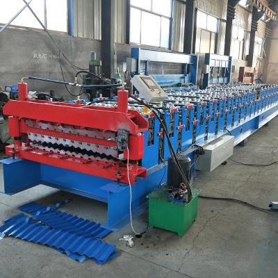 China Construction worksÂ   Trapzoidal And Corrugated Type Metal Roof Panel Double Layer Roll Forming Machine for sale