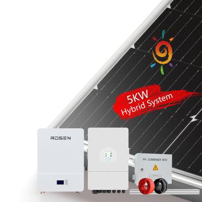 China Rosenpv 5KW 10KW hybrid solar power lithium battery storage home/commercial system for Europe for sale