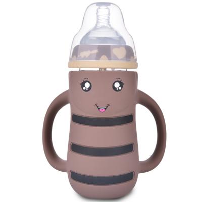 China 1000m BPA Free Cute Bee Desgin Silicone Cover Glass Bottle Milk Bottle for sale