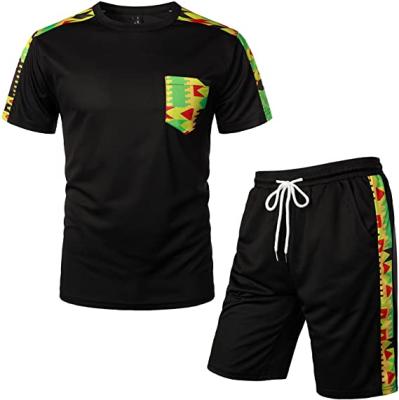 China QUICK DRY Multicolor Comfy Summer Shorts Sleeve Shorts Jogging Tracksuits Set With Africa Dashiki Print Design for sale