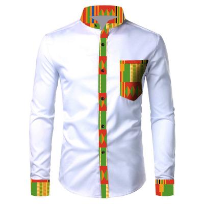 China High Quality Africa Clothing Men's Anti-pilling Ankara Print Shirt Long Sleeve Hidden Placket Shirt for sale