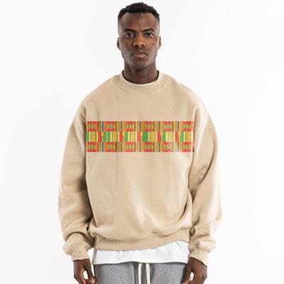 China Anti-Wrinkle Streetwear Mens Crewneck Kente Print Design Oversized Custom Color Block Crewneck Sweatshirt For African Men Clothing for sale