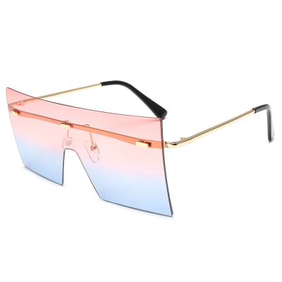 China 2020 Fashion Sunglasses Brown Oversized Sunglasses 2020 Vintage Retro Shades Big Women Sun Glasses Eyewear feminino Luxury Rimless oculos de sol for sale