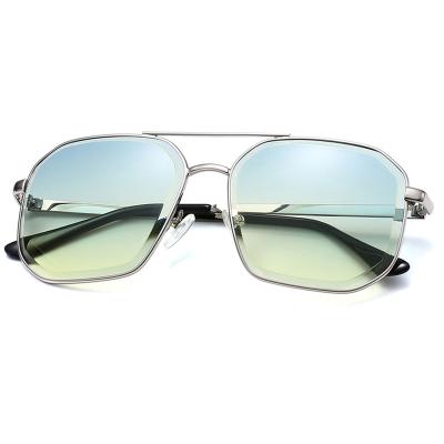 China Fashion Sunglasses Double Bridge Lens Fashion Metal Men's Blue Green Oversized Sunglasses for sale