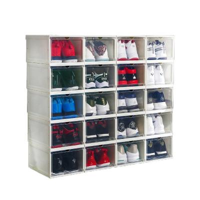 China Stored Front Shoe Organizer Box Transparent Stackable Acrylic Luxury Magnetic Plastic Drop Sneaker Box Shoes Case Sneaker Boxes for sale