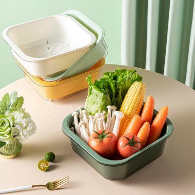 China Viable Fruit Washing Double Plastic Vegetable Cleaning Drain Basket Sink Sieve Kitchen Storage Vegetable Storage Basket for sale