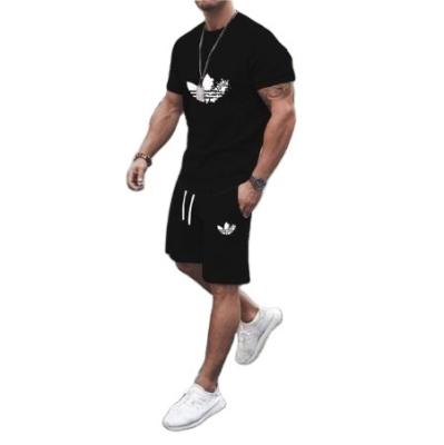 China New summer men's breathable fitness short-sleeved T-shirt + shorts fashion men's casual sportswear large size sports suit 2-piece set for sale