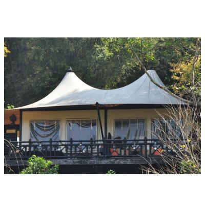 China GT28 77sqm Double-peak Glamping Hotel Backyard UV-Resistant Safari Tent Lounge with Windows Awnings for Meeting Venues and Restaurant for sale