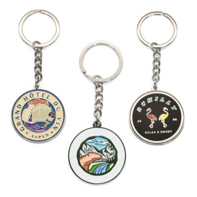 China Enamel Name Metal Keychain Custom Logo Engravable Round Key Ring for sale