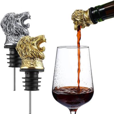 China Aerador de vinos de metal para animales Verter de botellas de vino con cabeza de león en venta