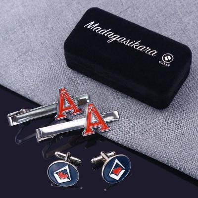 China Zinc Alloy Brass Cufflink And Tie Bar Set With Custom Logo for sale