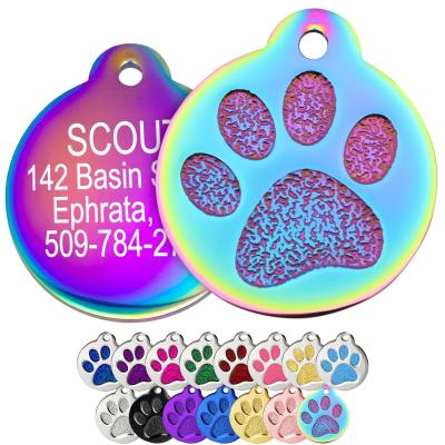 China Etiquetas personalizadas para cães, impressão de patas, etiqueta redonda de aço inoxidável para cães e gatos à venda