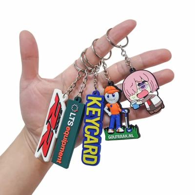 China Custom Logo Printed Double Side 2D Soft Pvc Brand Silicone Keyring Rubber Keychain for sale